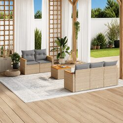 Comfortable Beige Rattan Garden Sofa Set 6 Pieces
