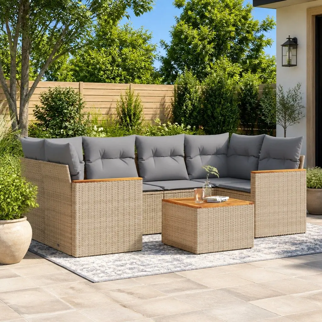 7 Piece Garden Sofa Set Outdoor Furniture Beige with Storage Cushions