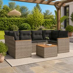 Comfortable 7-Piece Grey Garden Sofa Set with Storage