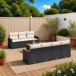 Comfortable 8 Piece Black Patio Sofa Set with Storage