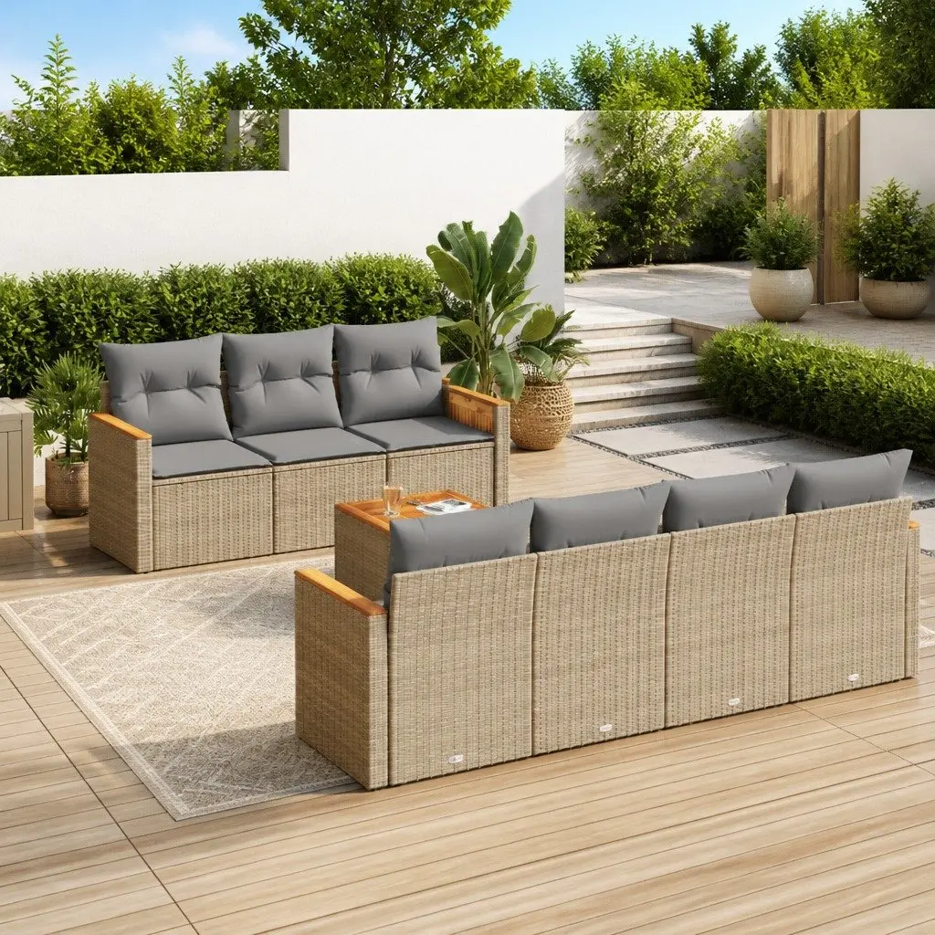 Garden Sofa Set 8 Piece Outdoor Furniture Beige Poly Rattan Patio Seating with
