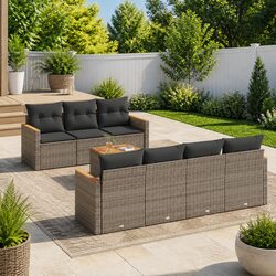 8 Piece Garden Sofa Set Grey Poly Rattan with Cushions