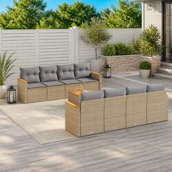 Comfortable 9 Piece Beige Garden Sofa Set with Storage