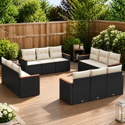Durable 12 Piece Black Garden Sofa Set with Storage