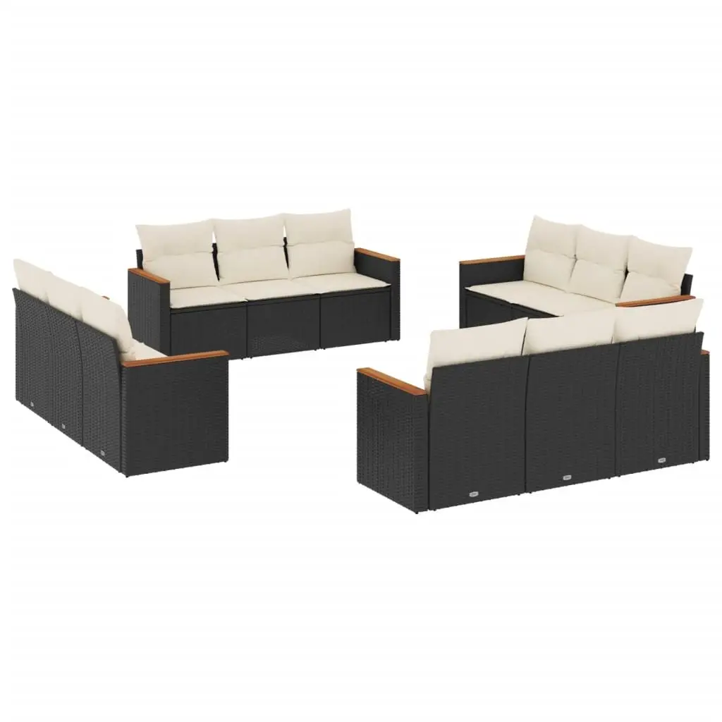 12 Piece Black Garden Sofa Set with Storage