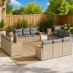 Outdoor Garden Sofa Set 12 Piece Patio Furniture Beige Poly Rattan with Cushions