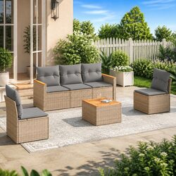 Beige Garden Sofa Set - 6-Piece Outdoor Furniture