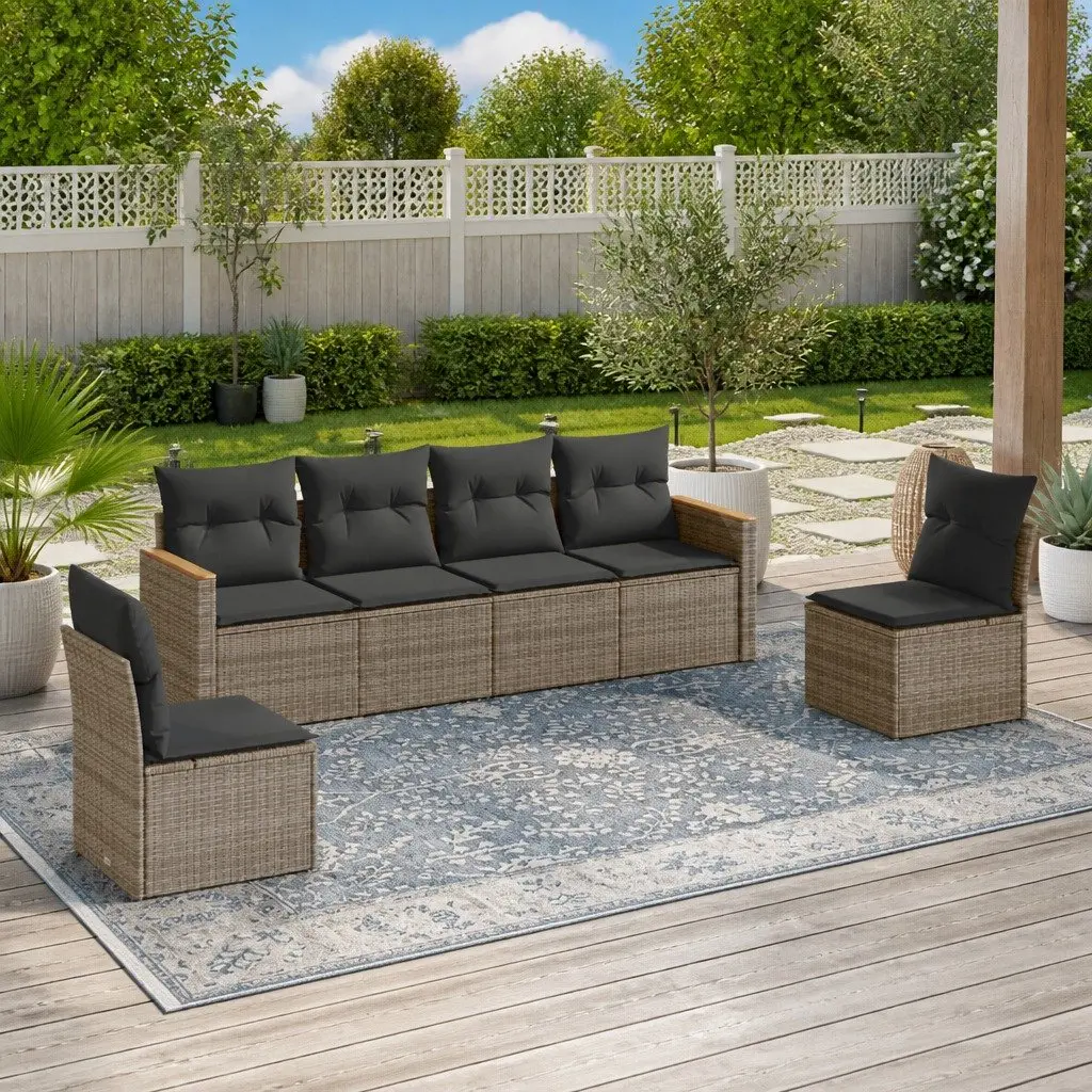 Garden Sofa Set Modular Outdoor Furniture 6 Piece Grey with Cushions