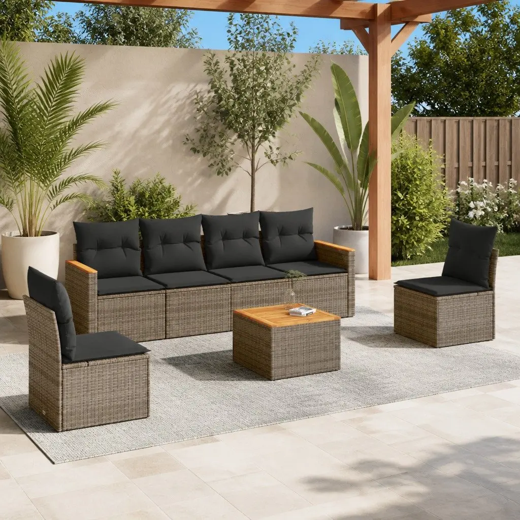 7 Piece Garden Sofa Set Grey Outdoor Furniture Rattan Sectional Patio Seating