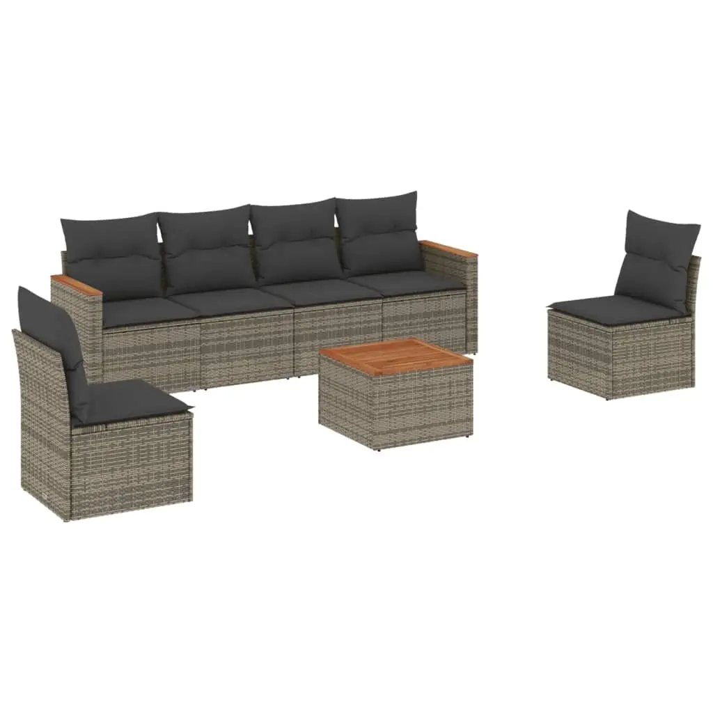 7 Piece Garden Sofa Set Grey Outdoor Furniture Rattan Sectional Patio Seating