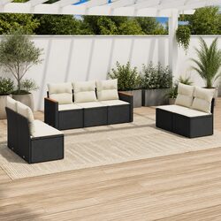 Comfortable 7-Piece Black Rattan Sofa Set for Outdoor Use