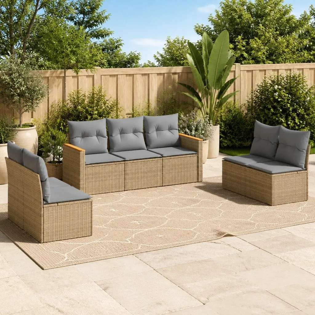 7 Piece Outdoor Garden Sofa Set Patio Furniture Storage Cushions Beige