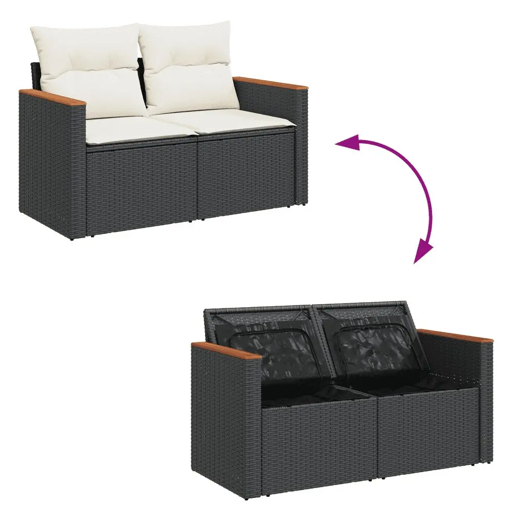 Garden Sofa Set 8 Piece Outdoor Furniture Black Poly Rattan Modular Patio