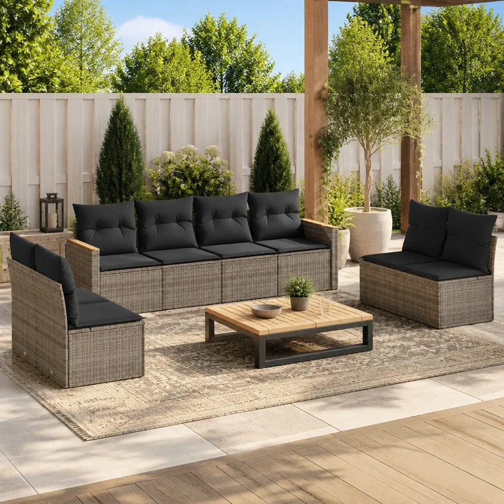Garden Sofa Set 8 Piece Modular Outdoor Patio Furniture Grey Poly Rattan