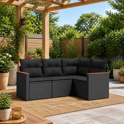 Comfortable Black Rattan Garden Sofa Set: 4 Pieces