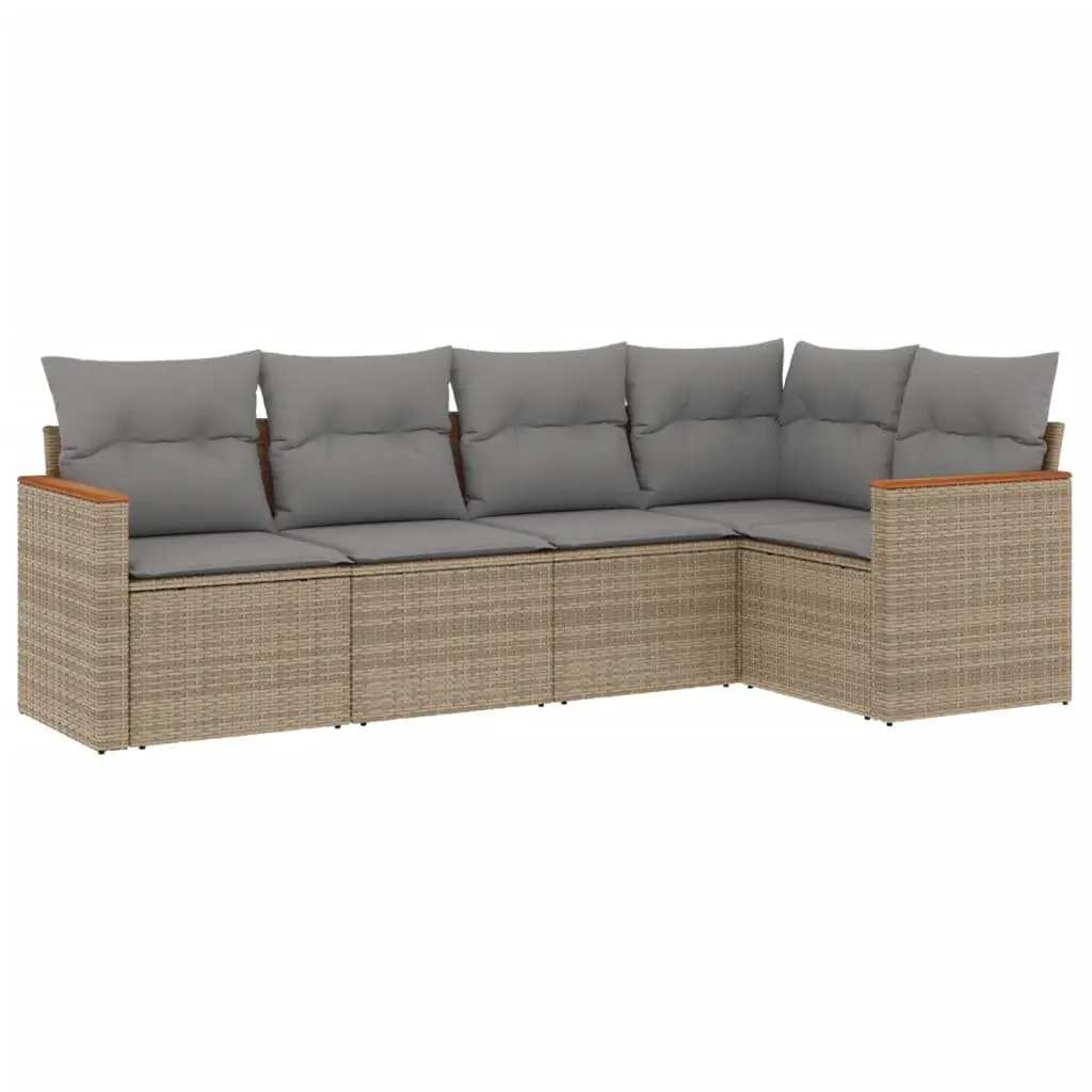 5 Piece Outdoor Garden Sofa Set Modular Patio Furniture with Cushions Beige