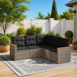 Reliable 5-Piece Grey Garden Sofa Set with Storage Solutions