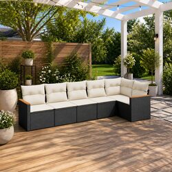 Comfortable 6 Piece Black Rattan Garden Sofa Set with Storage