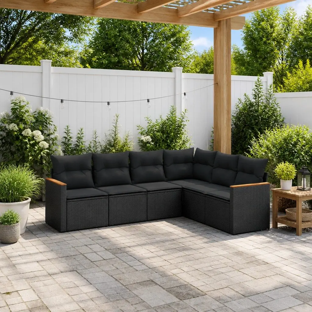 Garden Sofa Set 6 Piece Outdoor Furniture Modular Black Poly Rattan