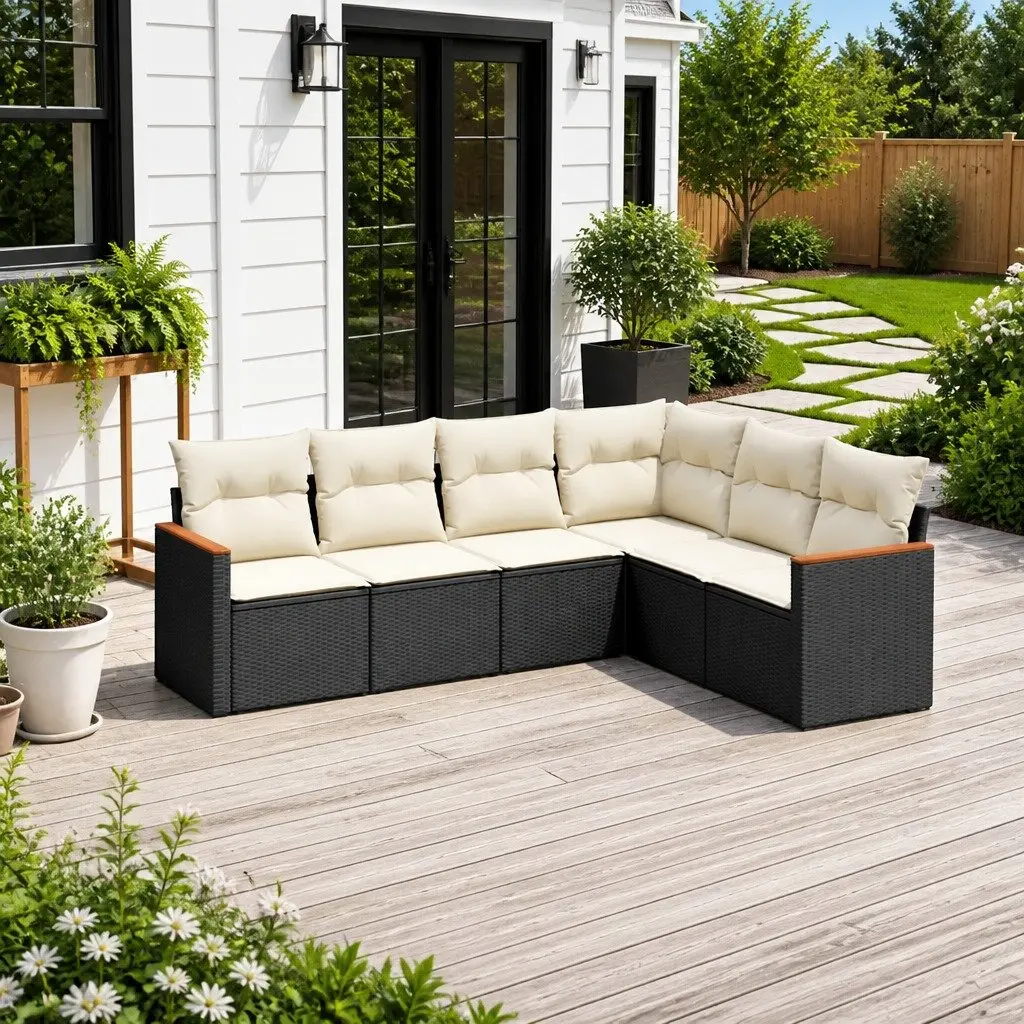 Garden Sofa Set 6 Piece Outdoor Patio Furniture with Cushions Storage Black