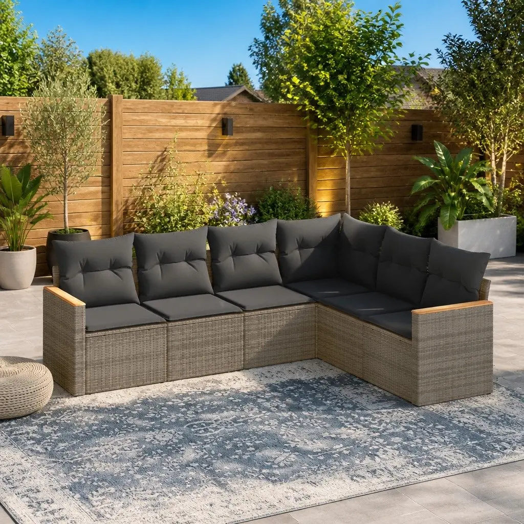 Garden Sofa Set 6 Piece Outdoor Furniture Patio Grey Poly Rattan with Cushions
