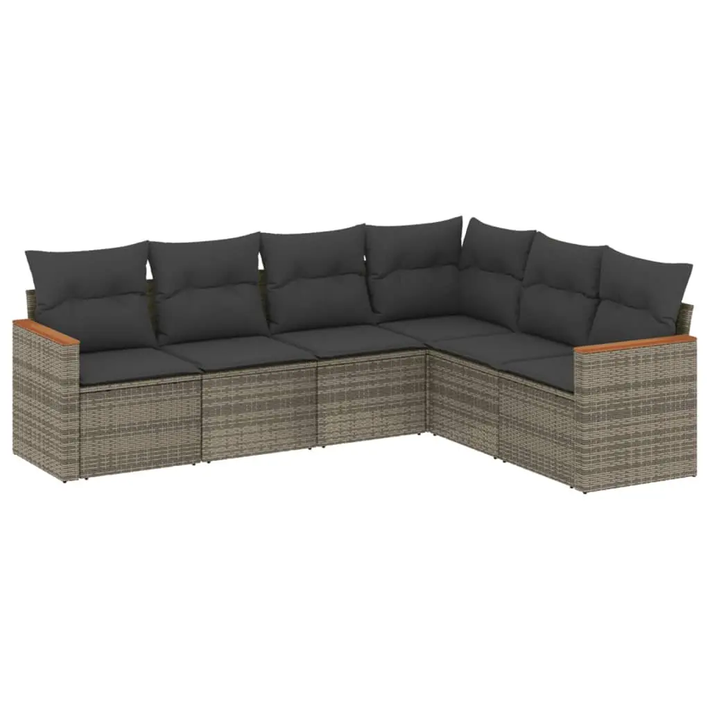 Garden Sofa Set 6 Piece Outdoor Furniture Patio Grey Poly Rattan with Cushions