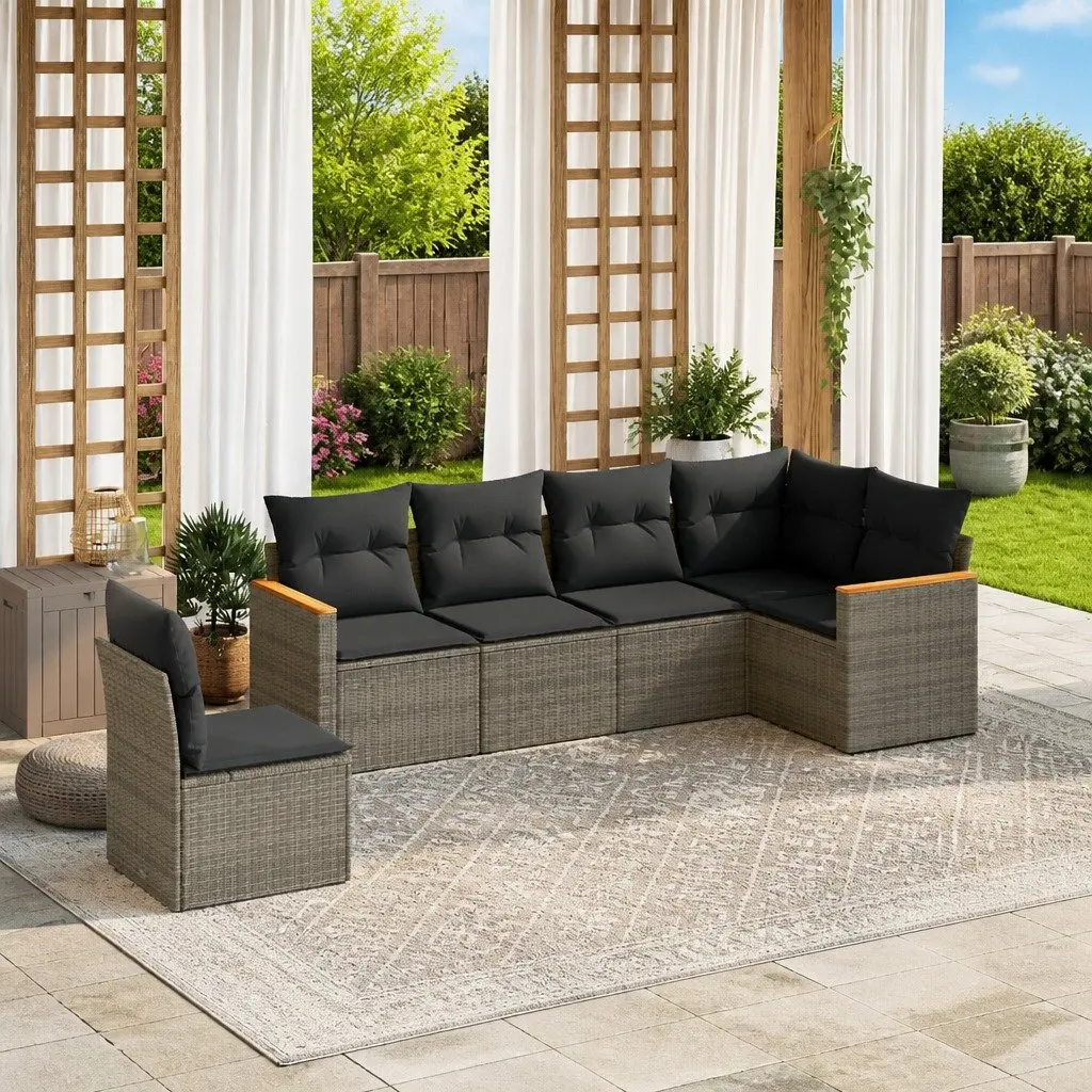 Garden Sofa Set Outdoor Furniture 6 Piece Grey Poly Rattan Cushions Storage