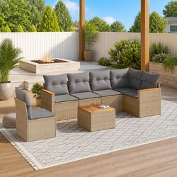 Comfortable 7 Piece Garden Sofa Set in Beige