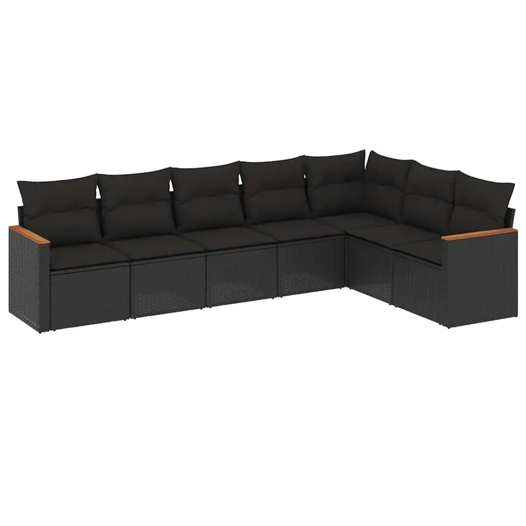 Garden Sofa Set 7 Piece Outdoor Furniture Black Poly Rattan Patio Lounge with