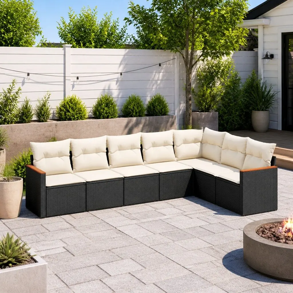 7 Piece Garden Sofa Set Outdoor Furniture Patio Lounge Black PE Rattan
