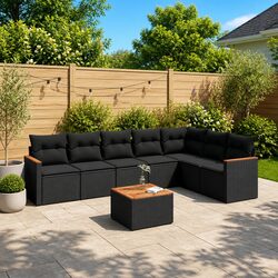 Reliable 8-Piece Black Outdoor Sofa Set with Storage