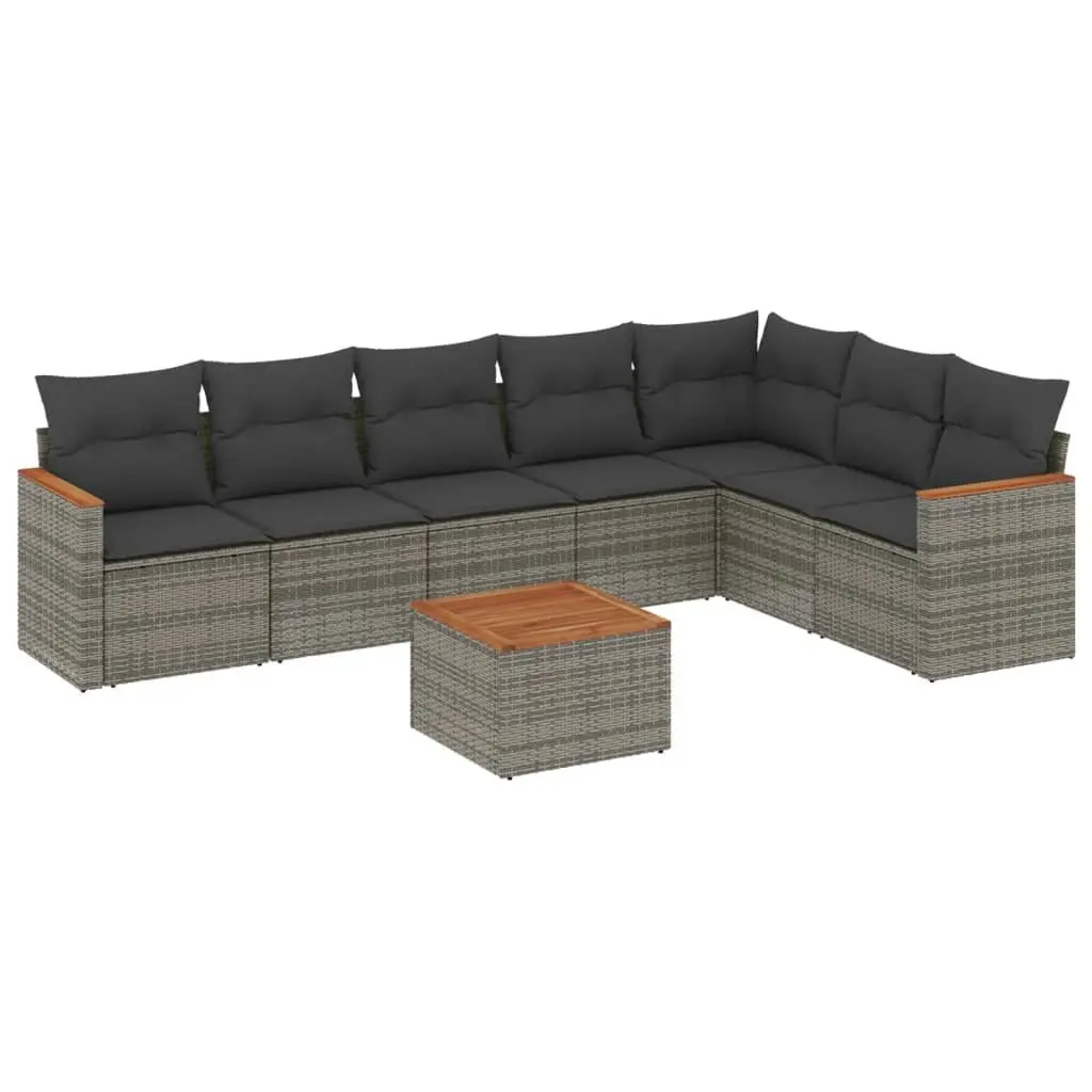 Garden Sofa Set 8 Piece Outdoor Patio Furniture Grey Poly Rattan with Cushions