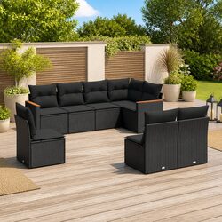 Garden Sofa Set 8 Piece Outdoor Furniture Patio Seating Black Poly Rattan
