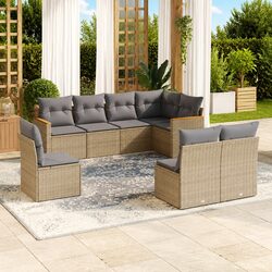 Garden Sofa Set 8 Piece Outdoor Furniture Patio Sectional Beige with Cushions