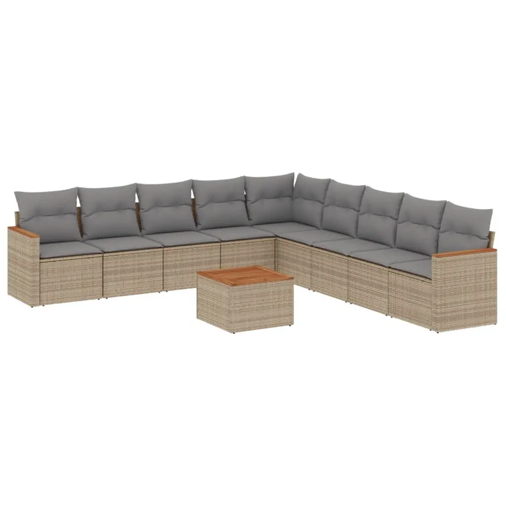 10 Piece Garden Sofa Set Outdoor Seating Beige Poly Rattan Cushions Storage Bag