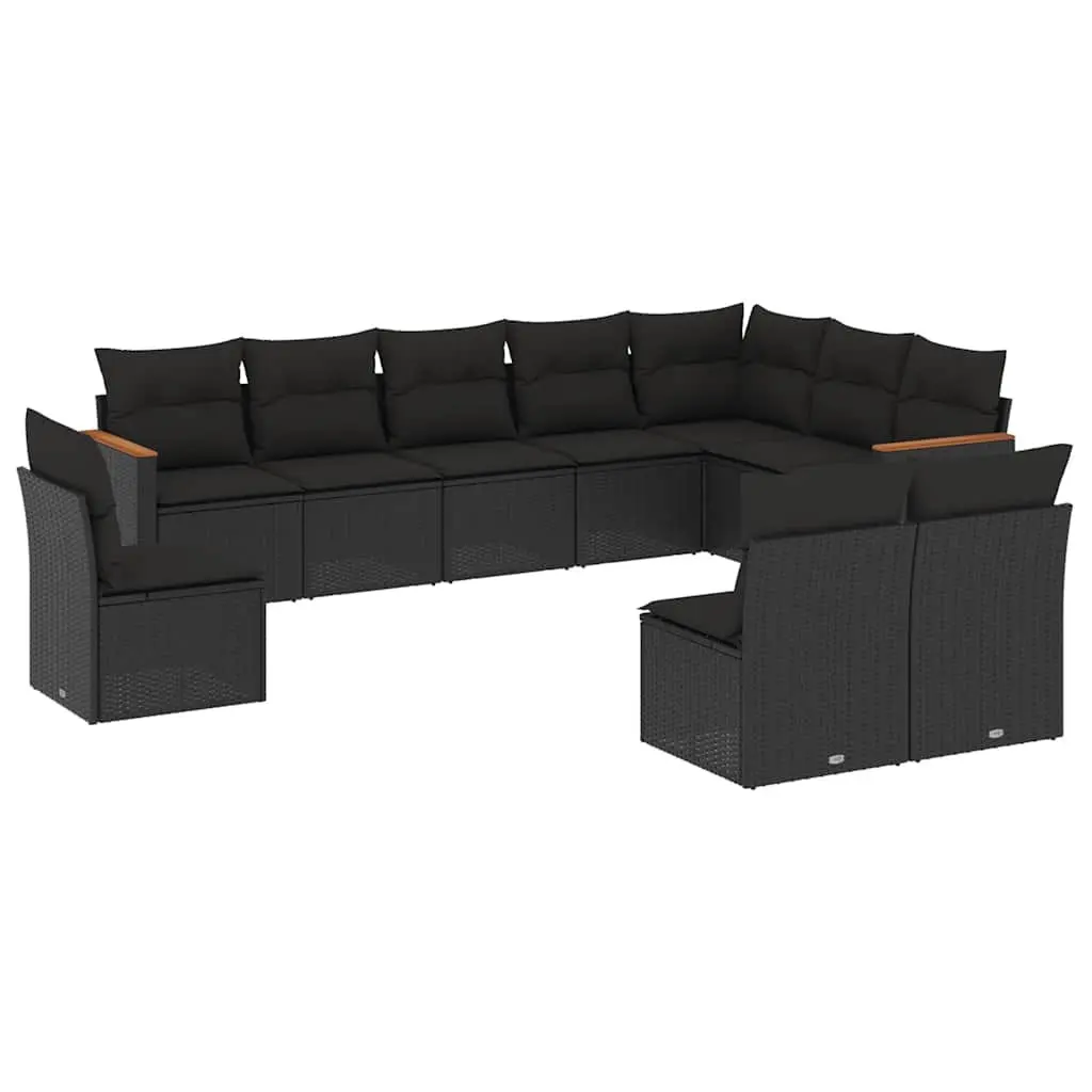 Garden Sofa Set 10 Piece Outdoor Furniture Patio Black Poly Rattan Modular