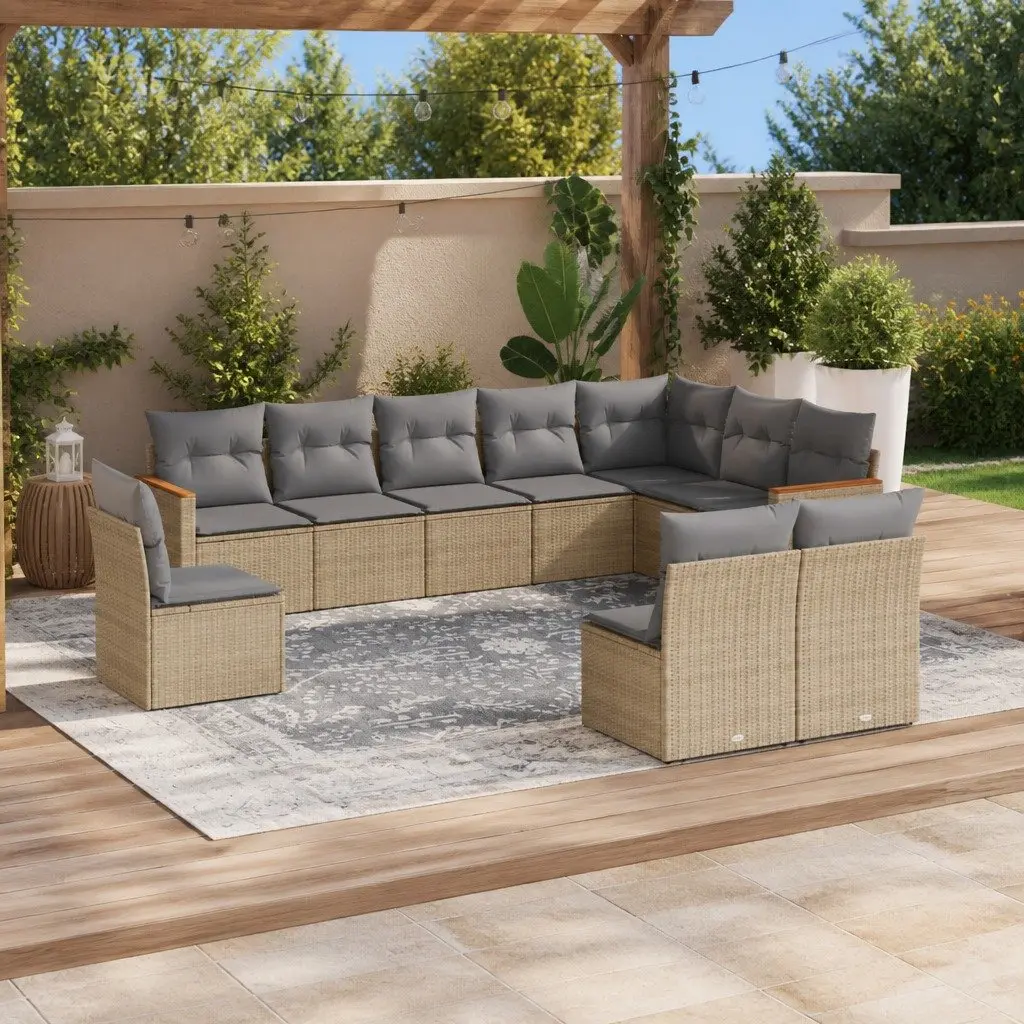 Garden Sofa Set 10 Piece Outdoor Furniture Patio Beige with Cushions