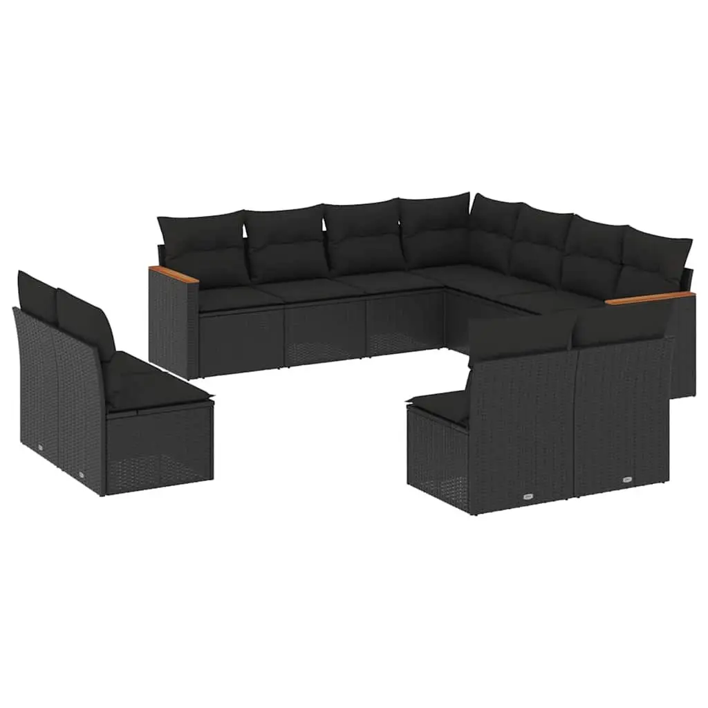 Garden Sofa Set 11 Piece Outdoor Furniture Modular Black Poly Rattan