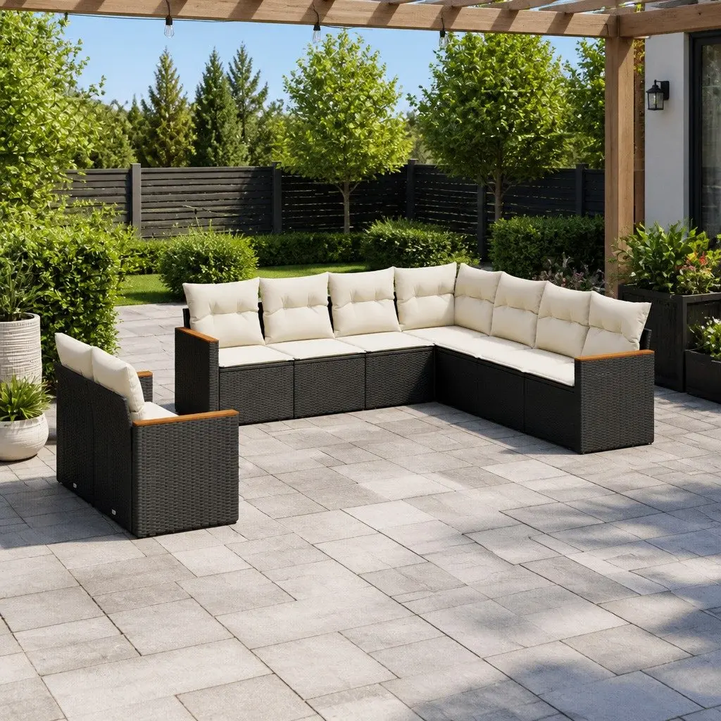 Garden Sofa Set 9 Piece Outdoor Furniture Modular Black PE Rattan