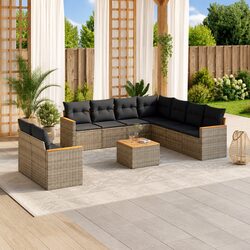 Reliable 10-Piece Garden Sofa Set with Cushions in Grey