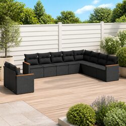Comfortable Black Rattan 10-Piece Garden Sofa Set