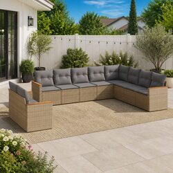 Comfortable 10 Piece Beige Garden Sofa Set for Your Outdoors