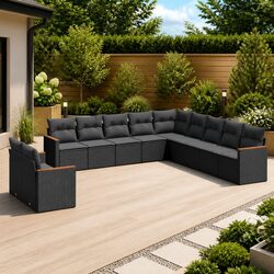 Comfort and Value: 11-Piece Black Rattan Garden Sofa Set