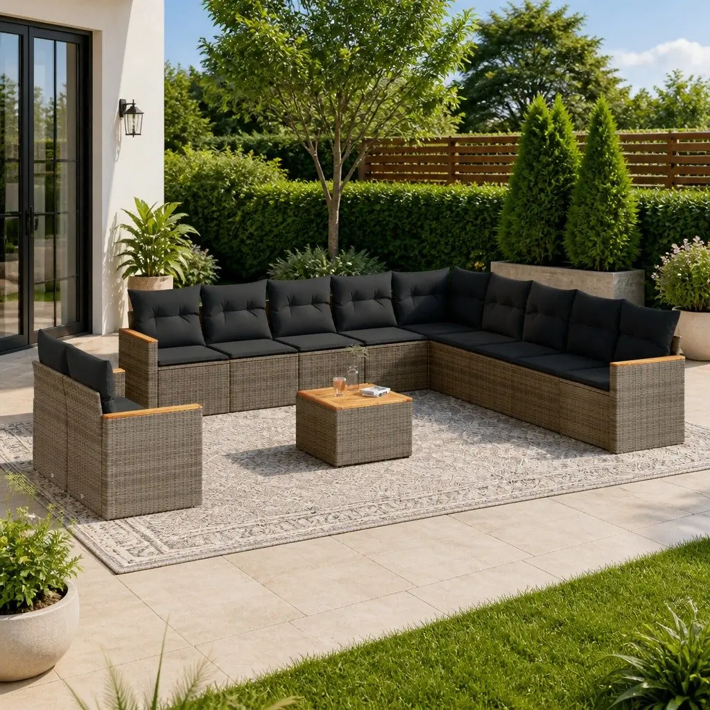 Garden Sofa Set 12 Piece Outdoor Furniture Patio Grey Poly Rattan Modular