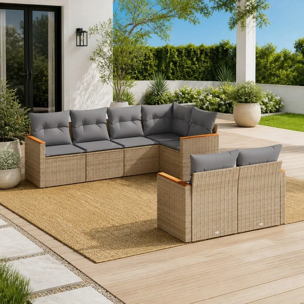 7 Piece Garden Sofa Set Outdoor Furniture Patio Sectional Beige with Cushions