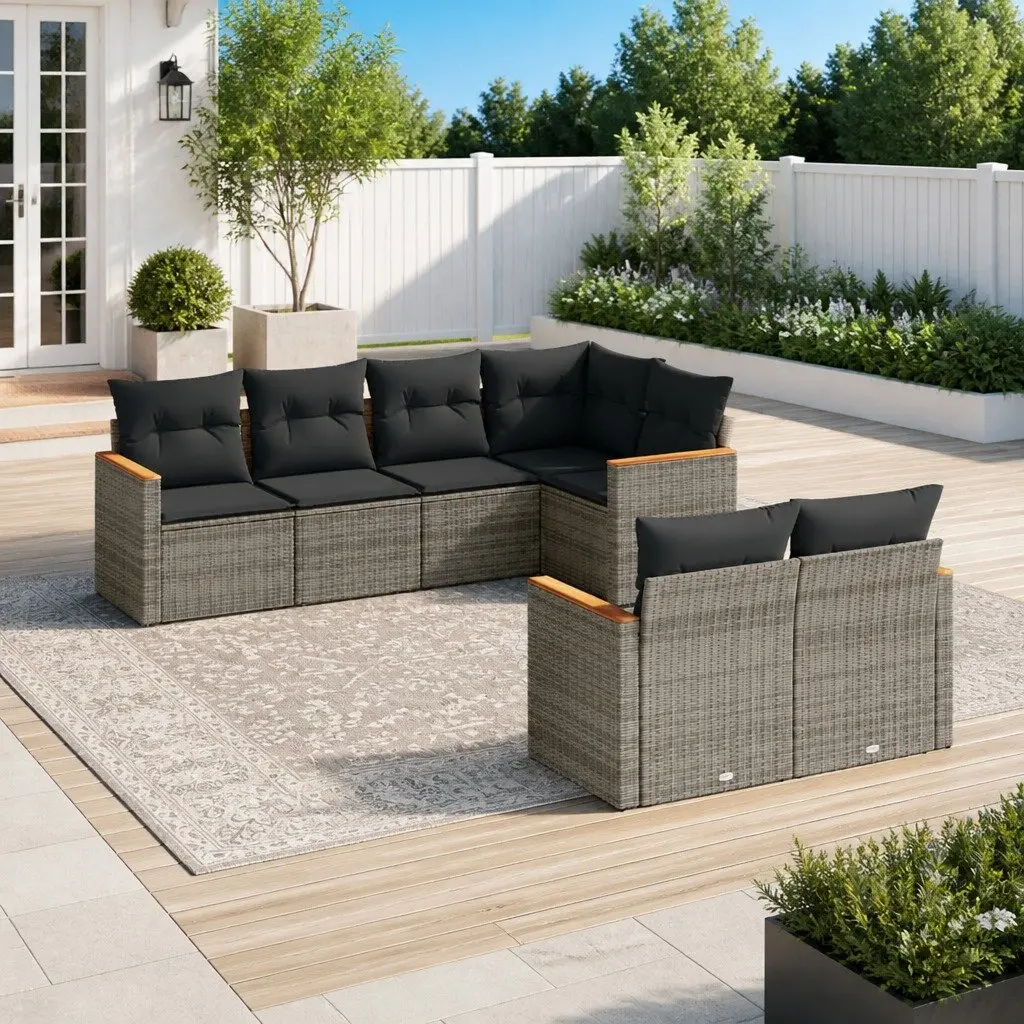 Garden Sofa Set 7 Piece Outdoor Furniture Patio Lounge Grey Rattan Modular