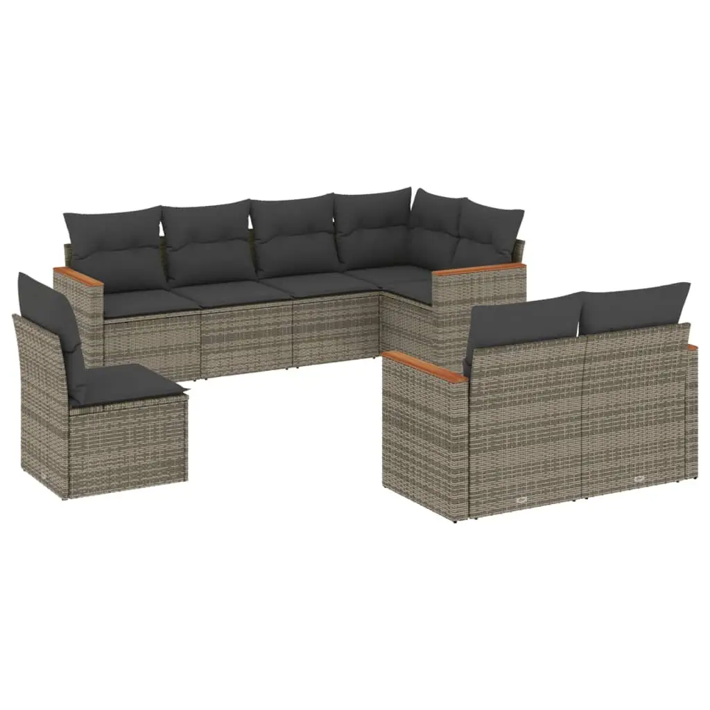 8 Piece Outdoor Garden Sofa Set Storage Cushions Grey Poly Rattan