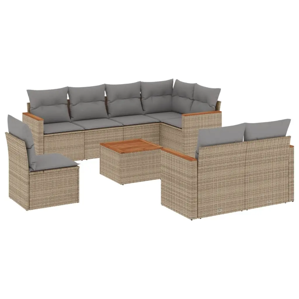 Garden Sofa Set 9 Piece Outdoor Furniture Beige Poly Rattan Patio Seating