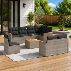 9-Piece Grey Outdoor Sofa Set with Removable Cushions