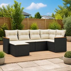 6-Piece Black Patio Sofa Set with Storage and Cushions
